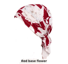 Load image into Gallery viewer, Red floral pre Tied Chemo Beanie