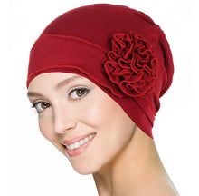 Load image into Gallery viewer, Single Flower Adorned Chemo Turban Chemotherapy Hat | Warrior Sisters