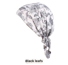 Load image into Gallery viewer, Black leaf pre Tied Chemo Beanie