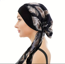Load image into Gallery viewer, Black Feather Chemo Scarf Side