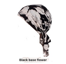 Load image into Gallery viewer, Black floral pre Tied Chemo Beanie