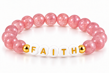 Load image into Gallery viewer, Genuine Pink Quartz Inspirational Warrior Bracelet – Strength, Faith & Resilience Stretch Bracelet | Warrior Sisters