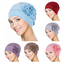 Load image into Gallery viewer, Single Flower Adorned Chemo Turban Chemotherapy Hat | Warrior Sisters