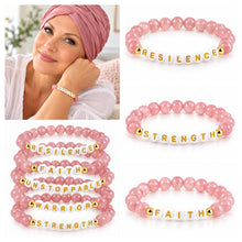 Load image into Gallery viewer, Genuine Pink Quartz Inspirational Warrior Bracelet – Strength, Faith &amp; Resilience Stretch Bracelet | Warrior Sisters

