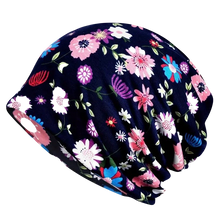 Load image into Gallery viewer, Floral Slouchy Beanie Navy
