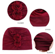 Load image into Gallery viewer, Flower Adorned Chemo Turban Chemotherapy Hat  | Warrior Sisters
