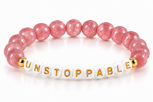 Load image into Gallery viewer, Genuine Pink Quartz Inspirational Warrior Bracelet – Strength, Faith &amp; Resilience Stretch Bracelet | Warrior Sisters
