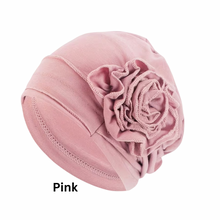 Load image into Gallery viewer, Single Flower Adorned Chemo Turban Chemotherapy Hat  | Warrior Sisters

