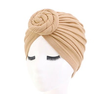 Load image into Gallery viewer, khaki top knot chemo beanie
