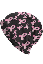 Load image into Gallery viewer, Black breast cancer awareness beanie 
