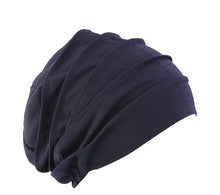 Load image into Gallery viewer, navy pleated chemo beanie
